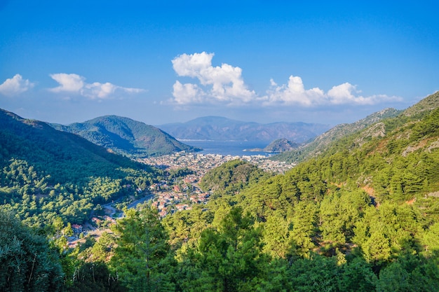 Beautiful view of the Bay in the Aegean sea off the coast of Marmaris, Turkey.