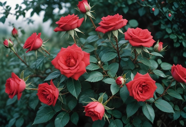 beautiful view beautiful garden of blooming red roses