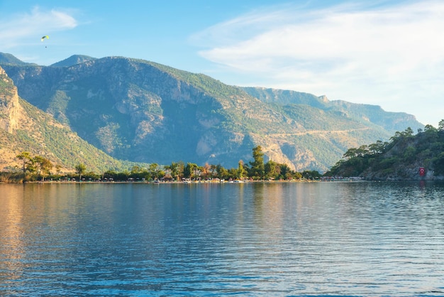 Beautiful view of Blue lagoon in Oludeniz town Mugla region Turkey Summer holiday travel destination