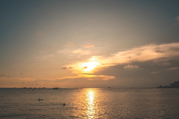 Beautiful view of blue sky with clouds at sunrise Partly cloudyBackground cloud summer Cloud summer Sky cloud clear with sunset Natural sky cinematic beautiful yellow and white texture background