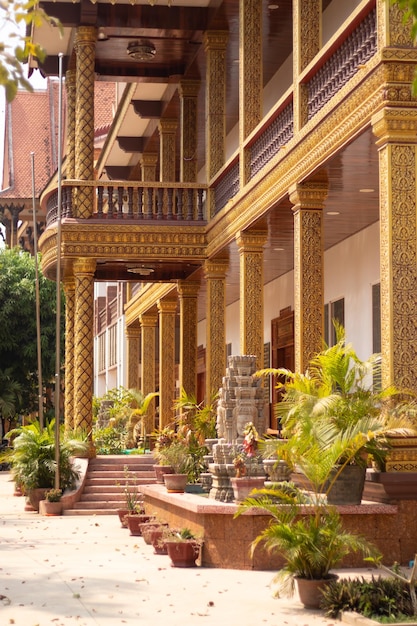 A beautiful view of buddhist temple located in Siem Reap Cambodia