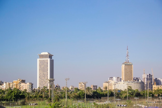 Beautiful view of the buildings on the waterfront of Zamalek Island in Cairo, Egypt