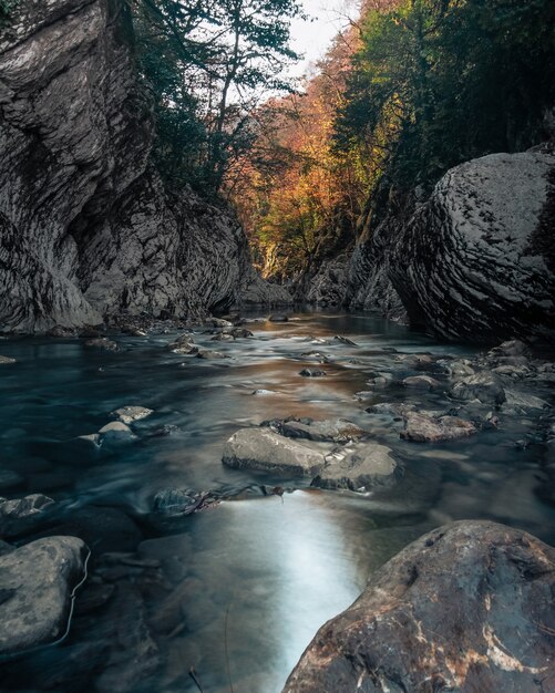 Beautiful view of canyon river flow between the rocks