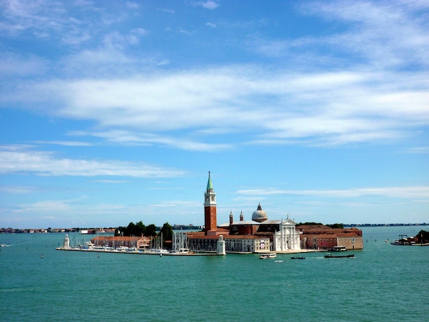 Beautiful view of the Cathedral of San Giorgio Maggiore, on an island in the Venetian lagoon, Venice, Italy.