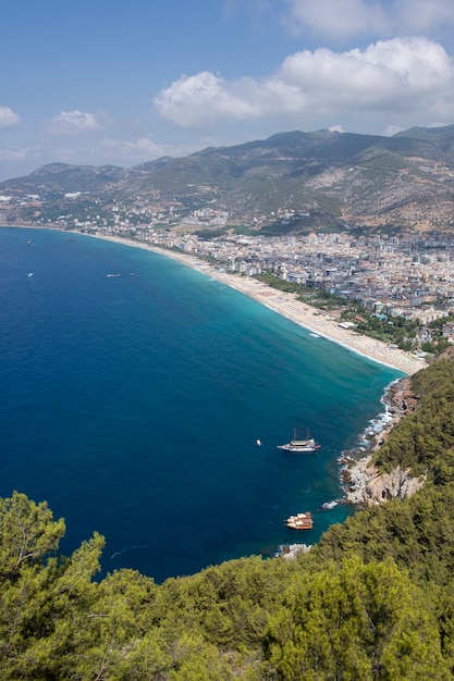 Beautiful view of the coastline of Alanya from the fortress Alanya Kalesi