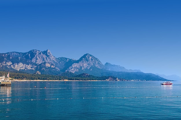 Beautiful view of the coastline of kemer mountains and sea kemer beach turkey