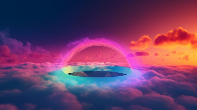 Beautiful view of colorful rainbow ring over colorful clouds generative AI