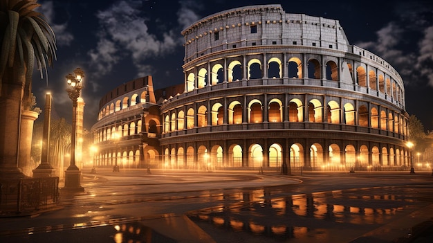 A beautiful view of the Colosseum at night Rome Italy generated by AI