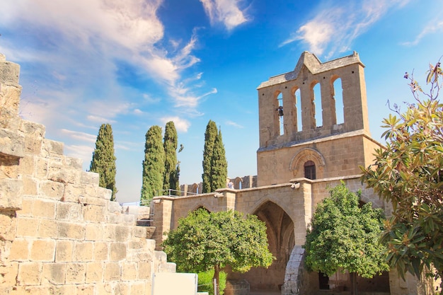 Beautiful view of the construction of the Bellapais Abbey in Kyrenia, Republic of Northern Cyprus