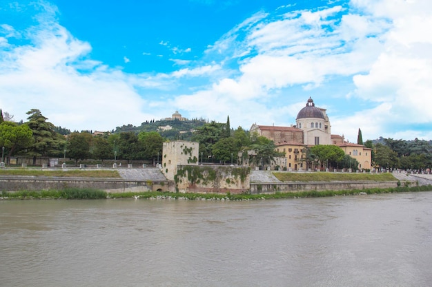 Beautiful view of the embankment of the Adige river in Verona, Italy