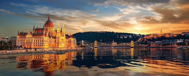 Beautiful view of famous landmarks in Budapest at sunset