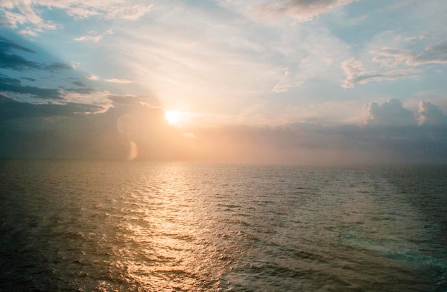 Beautiful view from the deck of the cruise ship at sunrise and the Mediterranean sea