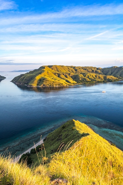 Beautiful View From The Top of Gili Lawa Darat Island in the Evening with Blue Sky in Komo