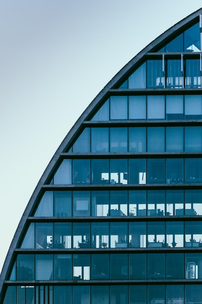 Beautiful view of the front facade of a modern building with glass windows