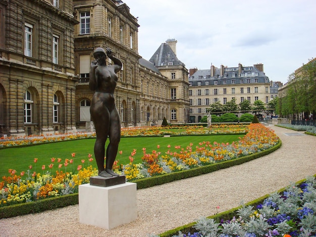 Beautiful view of the garden on a spring day Paris France