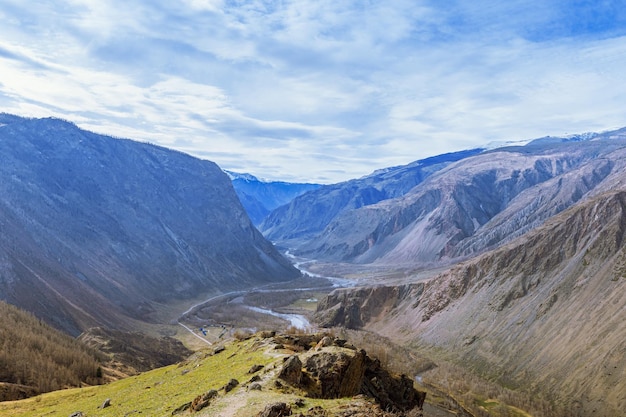 Beautiful view of gorge of Chulyshman River located in Altai Republic in Russia Nature environment