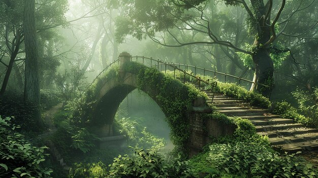 Photo beautiful view of greenery and a bridge in the forest