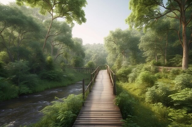 Photo beautiful view of greenery and a bridge in the forest