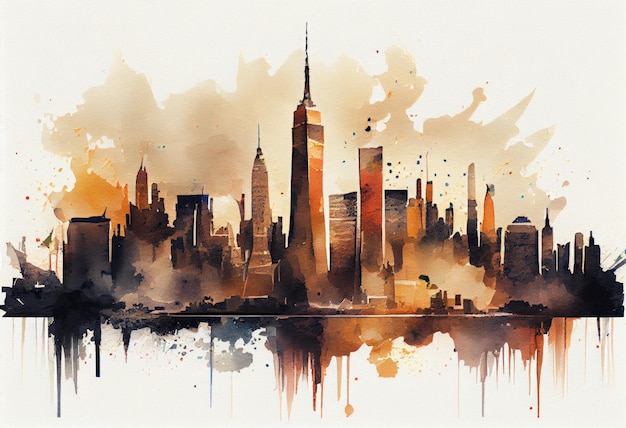 Beautiful view of the historic center of New York watercolor sketches Generative AI