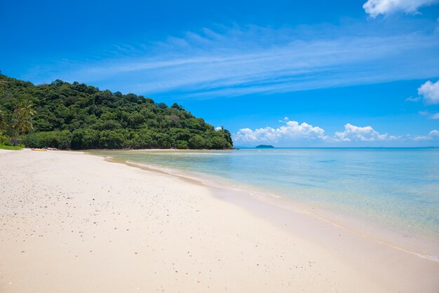 Beautiful view landscape of tropical beach , emerald sea and white sand against blue sky, Maya bay in phi phi island , Thailand