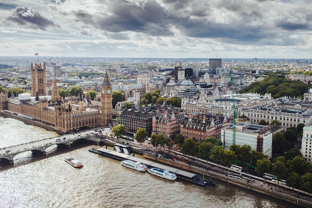 Beautiful view of London with its famous buildings: Big Ben, Palace of Westminster, Westminster Bridge