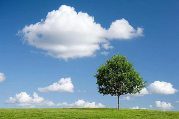 Beautiful view of a lonely tree in the middle of a field on a background of clouds