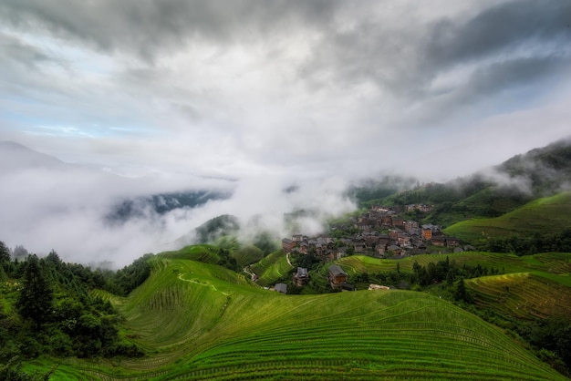 Beautiful view of the Longsheng Rice Terrace in Hepingxiang China