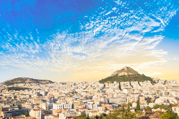 Beautiful view of the Lycabettus Hill in Athens, Greece