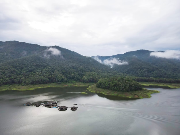 Beautiful view of Mae Ngad Dam, Comprised of mountains,River and sky