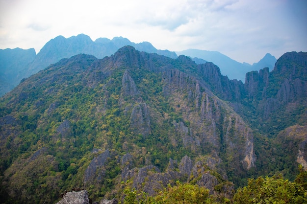 A beautiful view of mountains in Vang Vieng city Laos