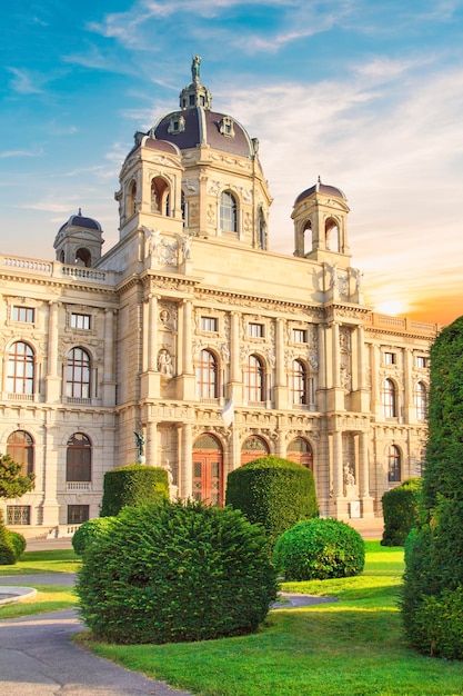 Beautiful view of the Museum of Art History and the monument of Empress Maria Theresa in Vienna, Aus