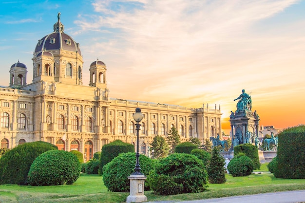 Beautiful view of the Museum of Art History and the monument of Empress Maria Theresa in Vienna