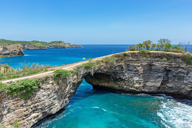 Beautiful view of natural arch at Broken beach in Nusa Penida island Bali Indonesia