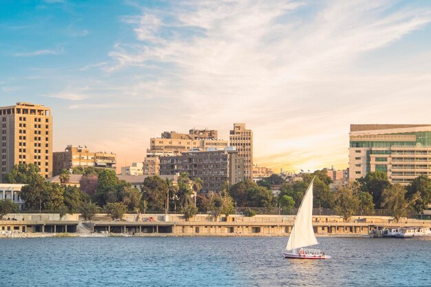 Beautiful view of the Nile embankment in the center of Cairo, Egypt