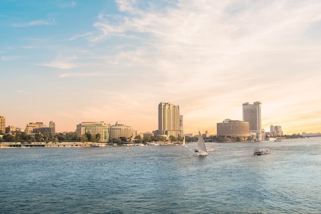 Beautiful view of the Nile embankment in the center of Cairo, Egypt