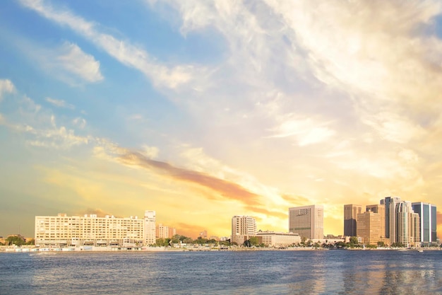 Beautiful view of the Nile embankment in the center of Cairo, Egypt