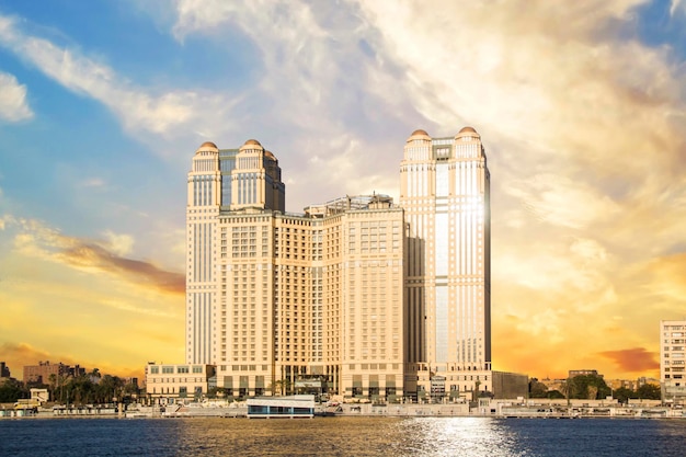 Beautiful view of the Nile embankment in the center of Cairo, Egypt