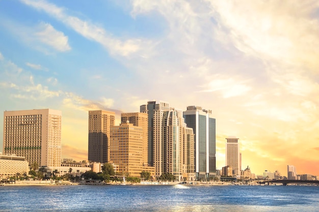 Beautiful view of the Nile embankment in the center of Cairo, Egypt