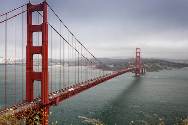 Beautiful view of the ocean, blue sky, beautiful bridge