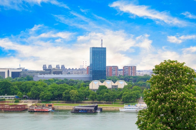 Beautiful view of the park near the fortress Kalemegdan over the river Savva in Belgrade, Serbia