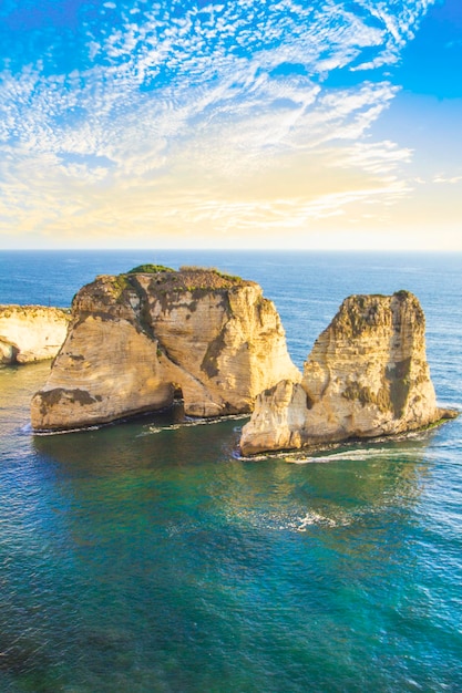 Beautiful view of the Pigeon Rocks on the promenade in the center of Beirut, Lebanon