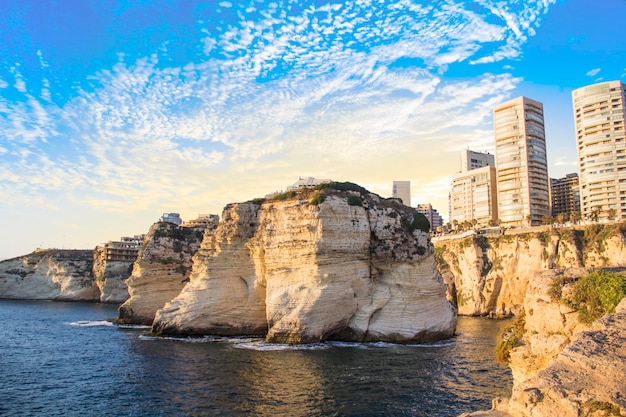 Beautiful view of the Pigeon Rocks on the promenade in the center of Beirut, Lebanon