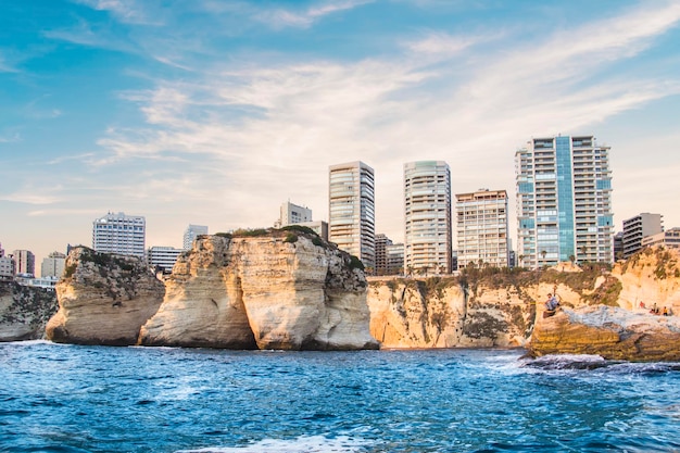 Beautiful view of the Pigeon Rocks on the promenade in the center of Beirut, Lebanon