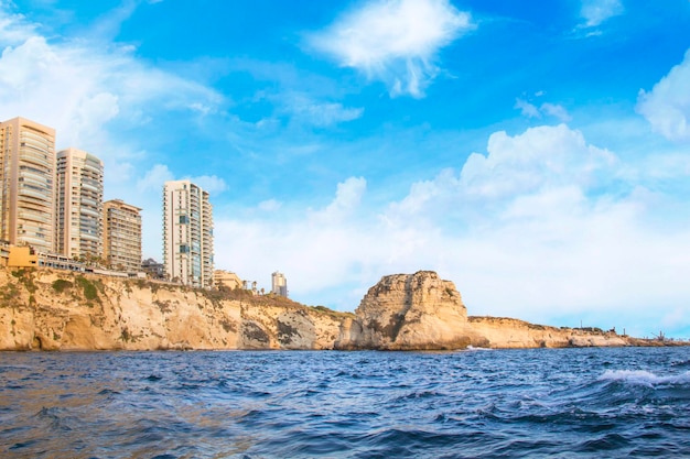 Beautiful view of the Pigeon Rocks on the promenade in the center of Beirut, Lebanon