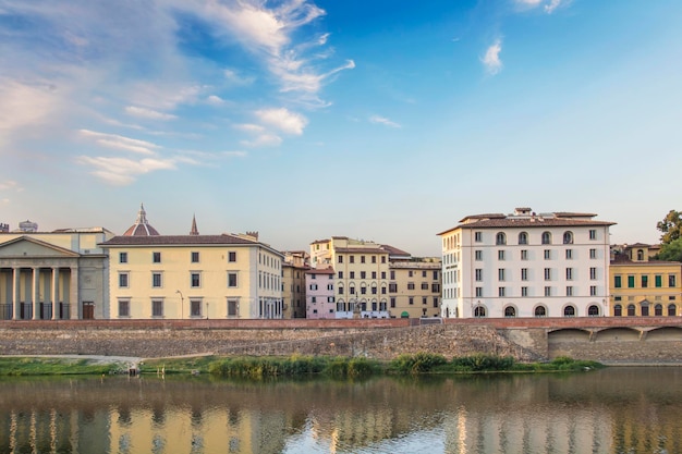 Beautiful view of the Ponte Vecchio bridge across the Arno River in Florence, Italy