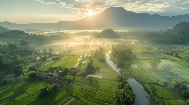 a beautiful view of the rice fields in the morning