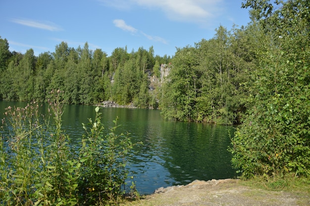 Beautiful view river in summer in Karelia Ruskeala Marble Canyon Mining Park Ruskeala Sortavala Republic of Karelia Russia nature of russia