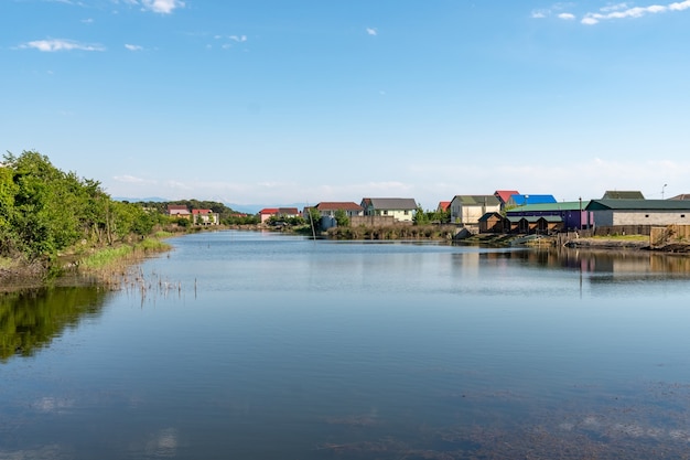 Beautiful view of the river in the village Grigoleti, Georgia landscape