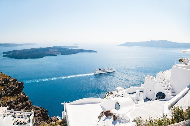 Beautiful view on the sea. White architecture on Santorini island, Greece