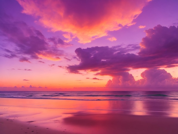 beautiful view of the sky at sunset on the beach